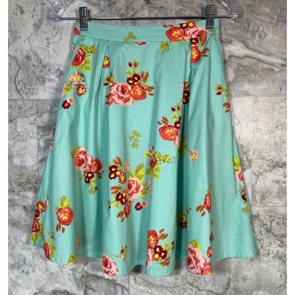 Matilda Jane Floral A Line Skirt Aqua Blue Floral Elastic Waist Women's XS